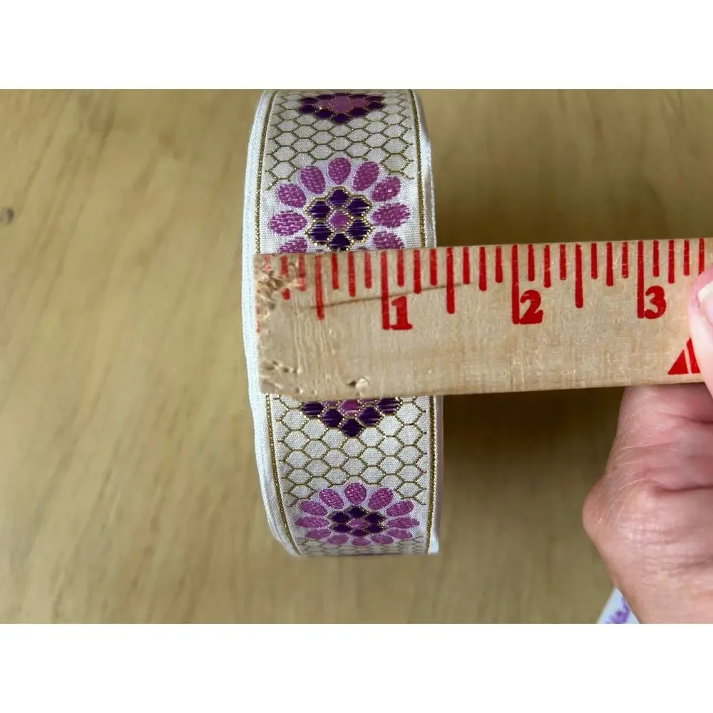 25 yards metallic jacquard woven floral trim ribbon 1.5